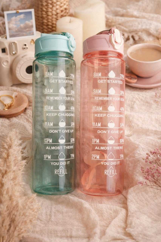 MAALAXMITRADRES Motivational Water Bottle 1-L | Bottle For Adults With Time Measurement 1000 ml Plastic Bottle(Pack of 1, Multicolor)