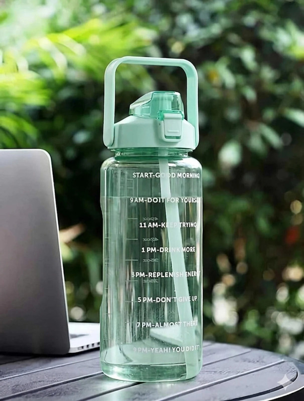 VENSWISE Large Capacity Water Bottle Motivational travel bicycle, gym, Straw transparent 2000 ml PET, Plastic Bottle(Pack of 1, Multicolor)