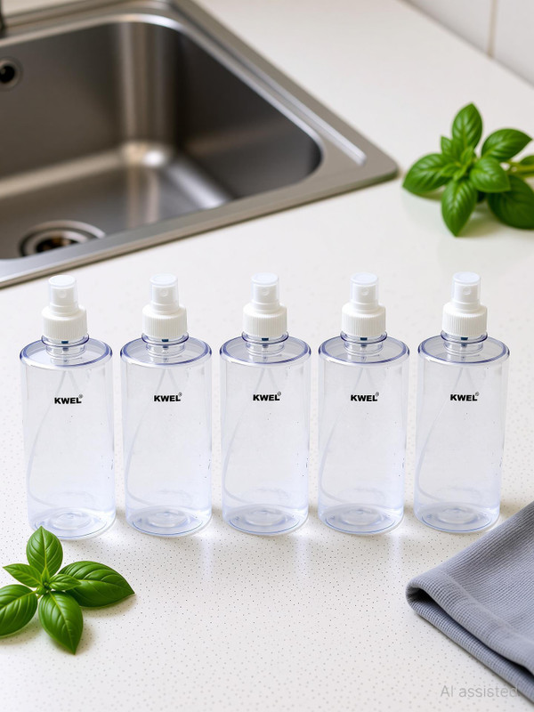 KWEL 500ml Refillable Spray Bottle With Dust Cap For Fine Mist(Pack of 3) 500 ml PET Spray Bottle(Pack of 3, White)