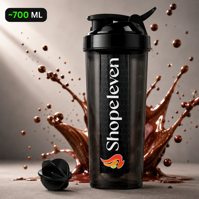 Shopeleven Plastic Fitness Water & Shaker Bottle with Mixer Ball, Fitness Shaker Bottle 700 ml Plastic Shaker(Pack of 1, Black)