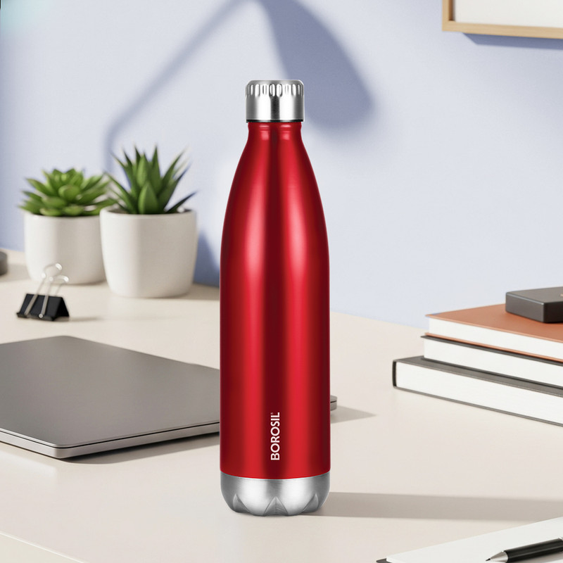 BOROSIL Bolt 1 L Trans Red Steel Bottle 24 Hrs Hot & Cold Vaccum Insulated Flask 1000 ml Stainless Steel Bottle(Pack of 1, Red)
