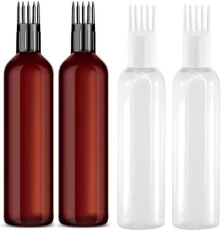 EverGlam 4 pcs Hair Applicator cap bottle+2pcs Black+2pc Brown bottle 100 each 400 ml Plastic Spray Bottle(Pack of 4, Black, Brown)