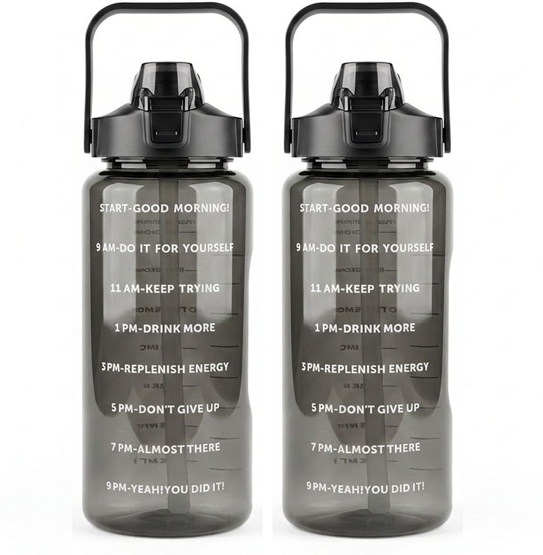 Flipkart SmartBuy Motivational Plastic Water Bottle 2000 ml Plastic Bottle(Pack of 2, Black)