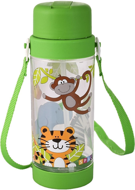 ABD Tiger Big 600ML water bottle with Straw & Belt for kids (Pack of 1, Green) 600 ml Plastic Sipper(Pack of 1, Green)
