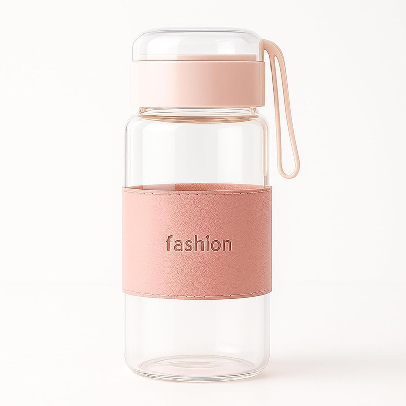 Trendylight Borosilicate Glass Water Bottle with Lid Pack Of 1 340ML 340 ml Glass Sipper(Pack of 1, Multicolor)