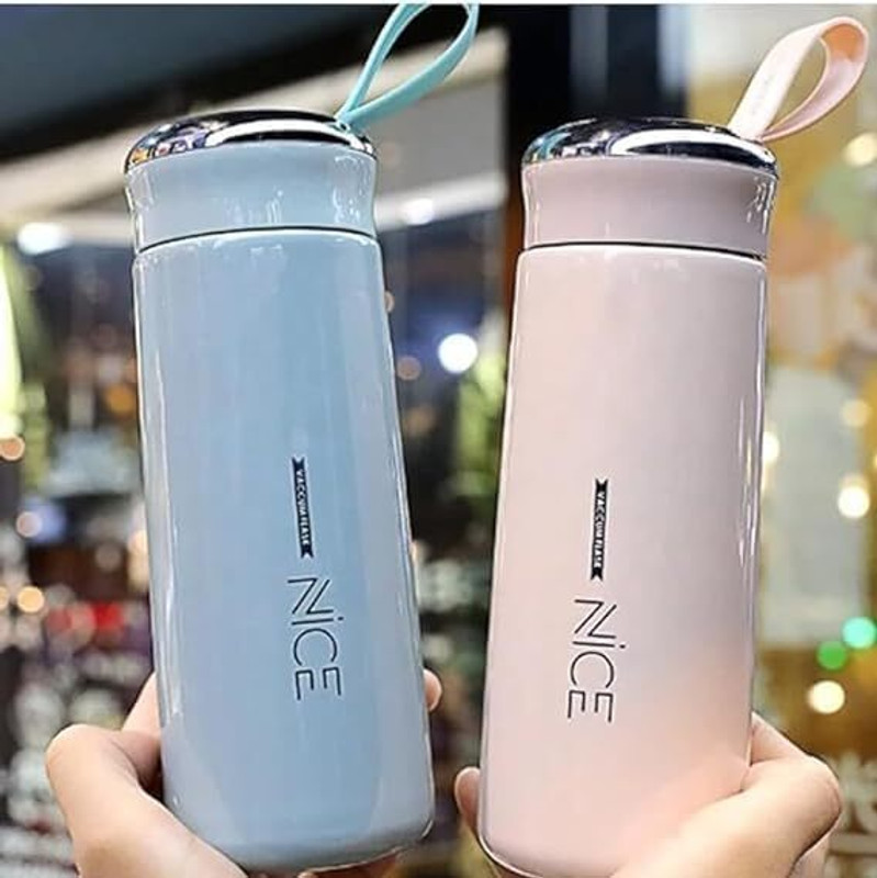 VALLIS Water Bottle Leak-Proof Glass & Plastic Pack of 2 400 ml Plastic Bottle With Drinking Glass(Pack of 2, Multicolor)