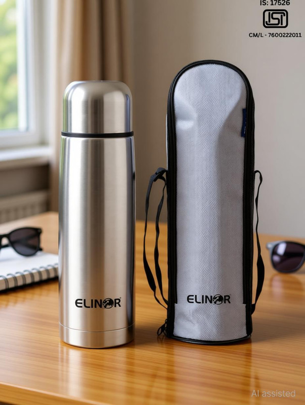 ELINOR Thermosteel Water Bottle 24 Hr Hot and Cold with Leak Proof Lid 1000 ml Stainless Steel Bottle(Pack of 1, Silver)