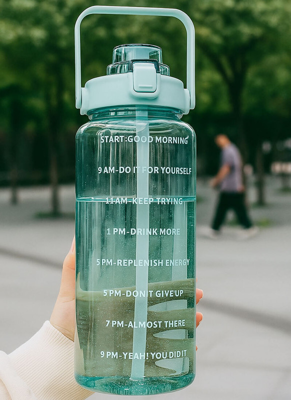 DFit 2 Liter Transparent Motivational leakproof BPA Free marker gym water bottle 2000 ml Plastic Bottle(Pack of 1, Green)