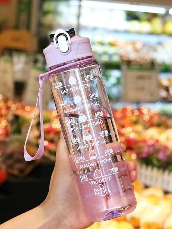 ThirstJoy ransparent Motivational Water Bottle (900 ML) with Time Marker, Leakproof 900 ml Plastic Sipper(Pack of 1, Pink)