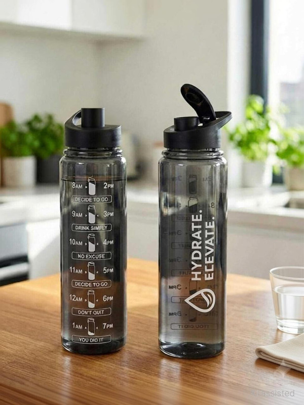 Skylift Smart Buy Premium Quality Water Bottle,Travelling Water Bottle 1000 ml Plastic Bottle(Pack of 2, Black)