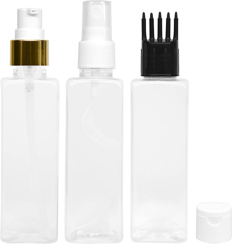 mapperz 3 Rectangular Shape Bottle Durable Refillable Containers 100 ml PET Spray Bottle(Pack of 3, Clear)