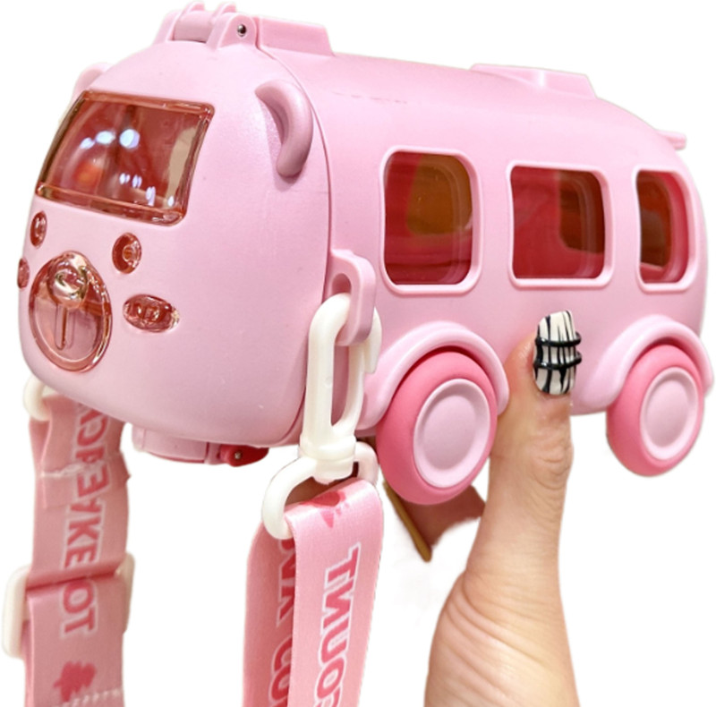 MHAX 500ML Cute Toy Car Cup with Straw Indoor and Outdoor Water Bottle Large Capacity(Pink)