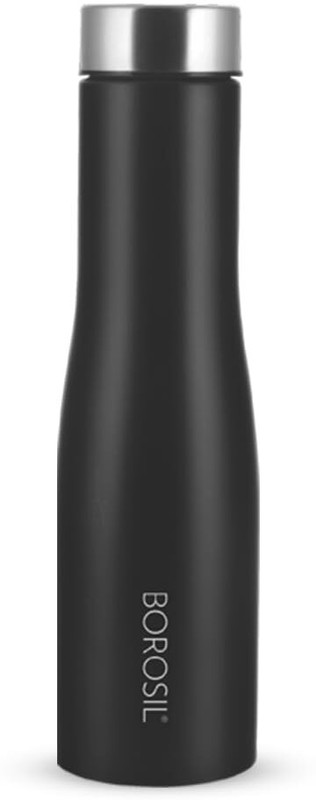 BOROSIL 1 L Swan Black ISI Certified Made in India Single Wall Wide Mouth Steel Bottle 1000 ml Stainless Steel Bottle(Pack of 1, Black)