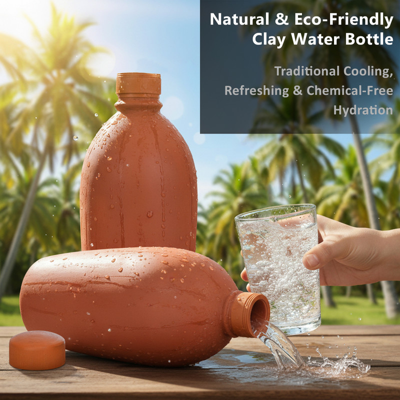 B S NATURAL Mitti Clay Water Bottle for Drinking Water | Natural Cooling Water Bottle 994 1000 ml Clay Bottle(Pack of 1, Brown)