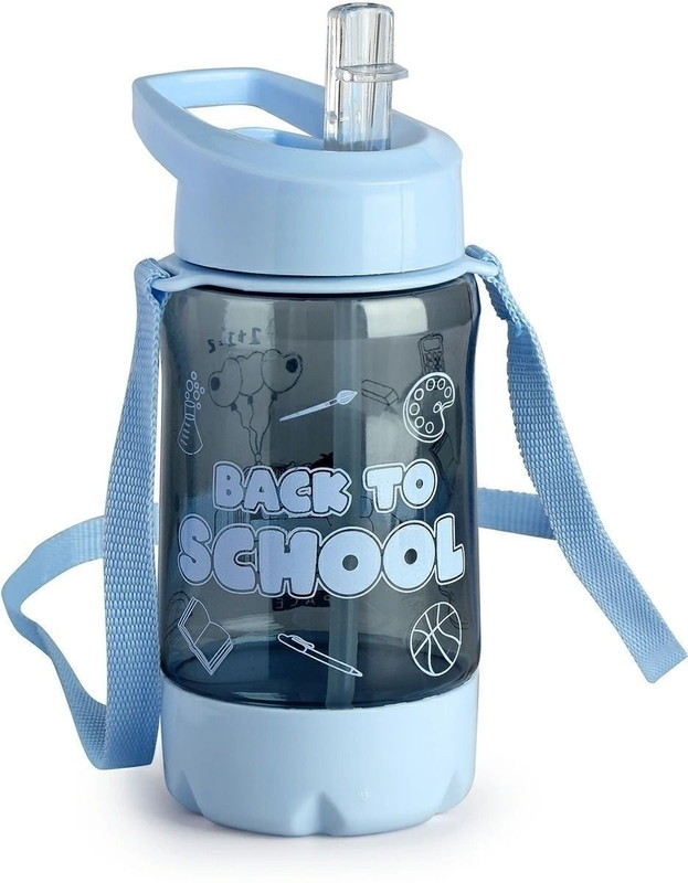 SPACE POLYCRAFT Oreo sipper Water Bottle with Straw and strap for kids (Blue, Pack of 1) 450 ml Plastic Shaker(Pack of 1, Blue)