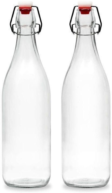 AAnami Swing Top Clear Glass Bottles Cap Bottles With Stoppers,Flip Top Glass Bottles 1000 ml Glass Bottle(Pack of 2, Clear)