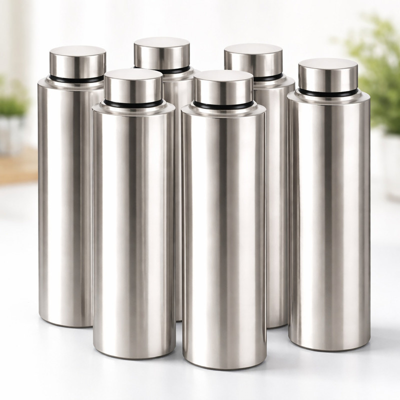 Steelo classic stainless steel fridge water bottle 1000ml (pack of 6) 1000 ml Steel Bottle(Pack of 6, Silver)