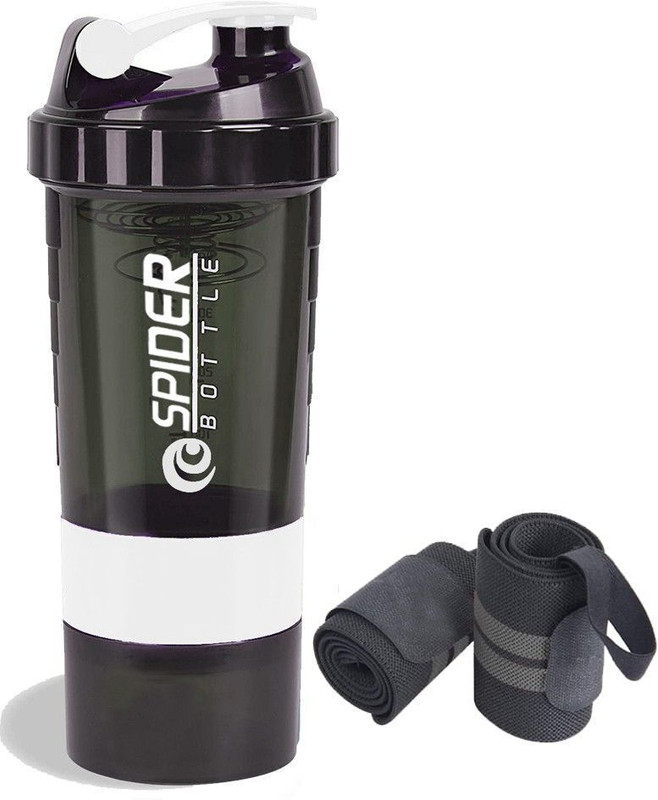 COOL INDIANS Premium Protein Shaker Bottle With Wrist Support Band For Gym Sport & Exercise. 500 ml Plastic Shaker(Pack of 2, White, Black)
