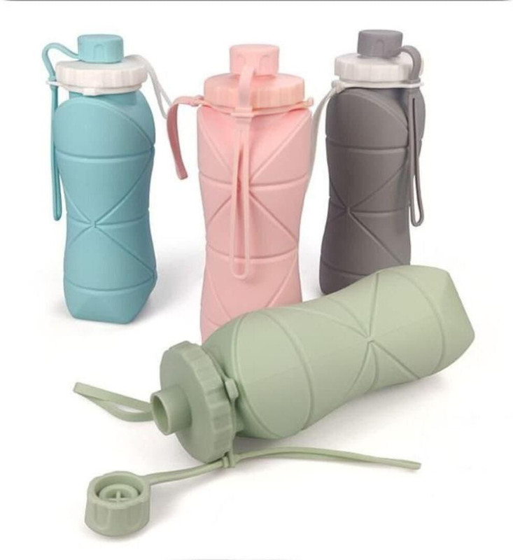 R K Traders Fordable Silicone Water Bottle Leakproof 600 ml For Kids, Gym, Travel, Office 600 ml Silicone Bottle(Pack of 1, Multicolor)