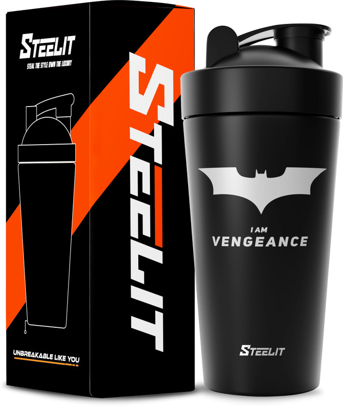 Steelit Batman Stainless Steel Protein Shaker – 750ml, Leakproof, BPA-Free, Gym Sipper 750 ml Steel Shaker(Pack of 1, Black)