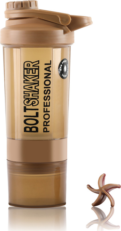 ZYRO Bolt Professional Gym Sipper Bottle & 2 Storage Compartments for Protein Shake 600 ml Plastic Shaker(Pack of 1, Brown)