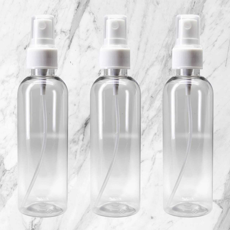 nsb herbals Transparent Empty Refillable Reusable FineMist SprayBottle with DustCap 035 100 ml Glass Spray Bottle(Pack of 3, Clear, White)
