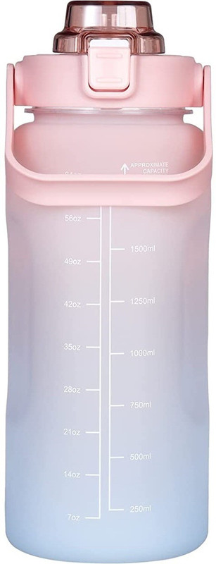 Remang Fitness Sports Water Bottle with Time Marker Sipper Bottle for Adults 2000 ml Tritan Shaker(Pack of 1, Pink)