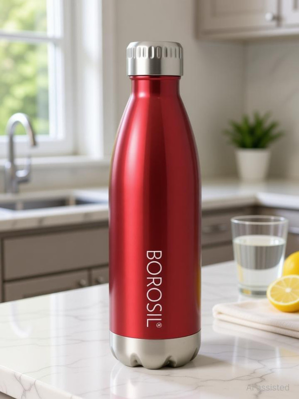 BOROSIL Bolt Trans Red Vacuum Insulated 1 L Water Bottle, 24 Hours Hot and Cold Flask 1000 ml Steel Bottle(Pack of 1, Red)