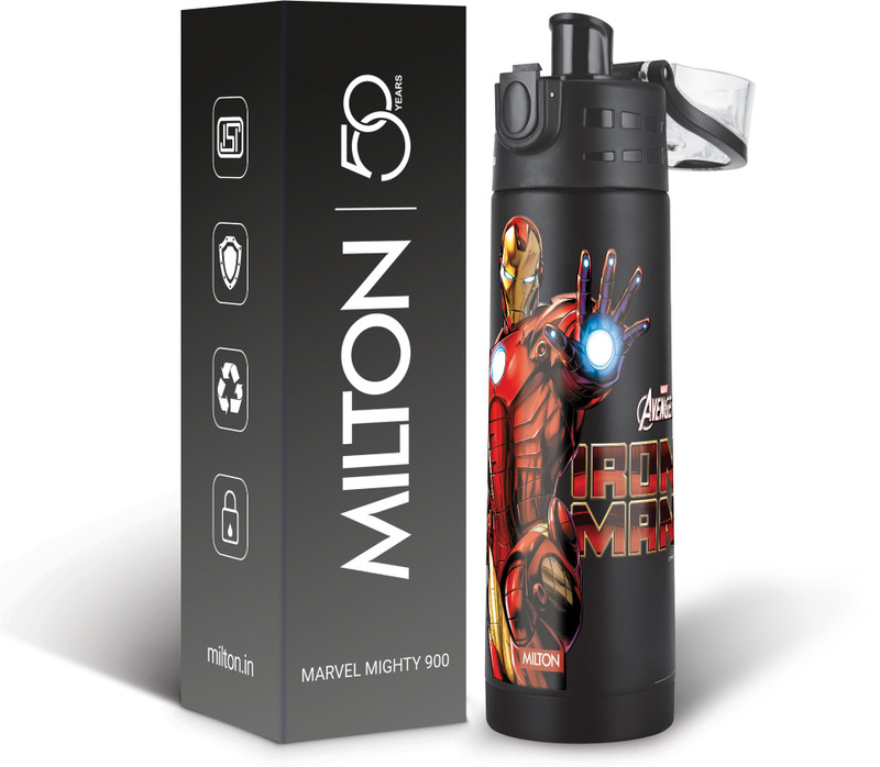 MILTON Marvel Mighty 900 Thermosteel Water Bottle 750 ml Stainless Steel BLACK IRON MAN 750 ml Stainless Steel Bottle(Pack of 1, Black)