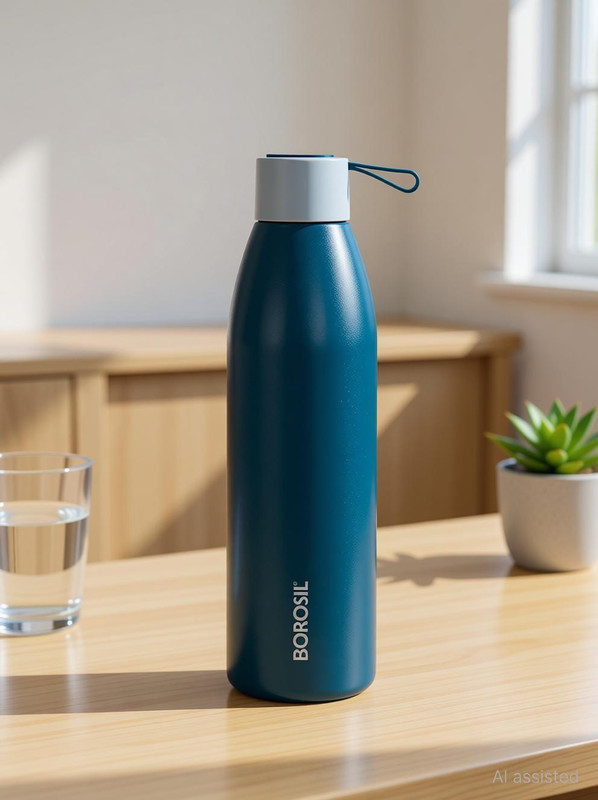 BOROSIL Bolt Steel Water Bottle, 24 Hours Hot & Cold Double Wall Insulated Flask 1000 ml Steel Flask(Pack of 1, Silver)