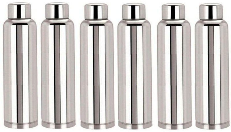 Steelo classic stainless steel fridge water bottle 800ml (pack of 6) 800 ml Steel Bottle(Pack of 6, Steel/Chrome)