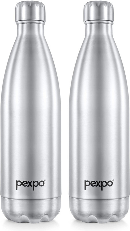 Go24 Electro 1000, Hot&Cold ISI Certified Thermosteel Water Bottle, Leakproof 980 ml Steel Flask(Pack of 2, Silver)