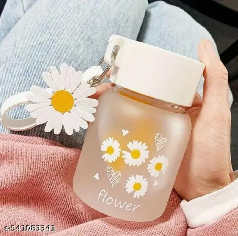 Coozico Small Water Bottle with Handle, Glass Water Bottle, Small, Cute 300 ml Glass Shaker(Pack of 1, Clear)