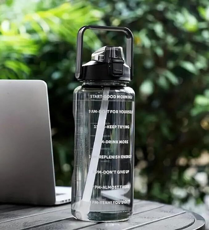 DFit 2 Liter Transparent Motivational leakproof BPA Free marker gym water bottle 2000 ml Plastic Bottle(Pack of 1, Green)