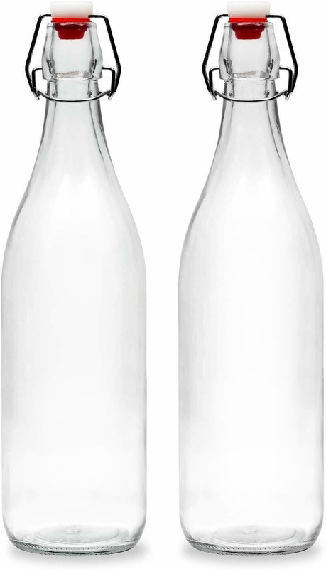 Avora Glass Water Beverage Drink Bottle, Air Tight Clip Top, Crystal Clear Glass 1000 ml Glass Bottle(Pack of 2, Clear)