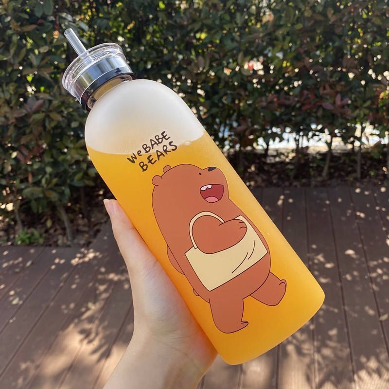 NEXIVA Cute Bear Straw Water Bottle for Kids & Girls | Leak Proof BPA Free Bottle 1000 ml Plastic Sipper(Pack of 1, White)