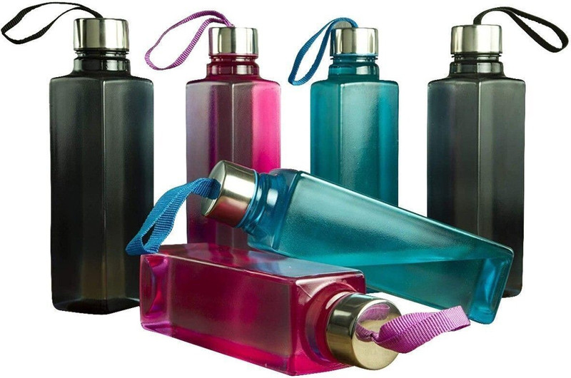 Finner Unbreakable Square Shape Water Bottle Set | Refrigerator Bottle 1000 ml PET Bottle(Pack of 6, Multicolor)