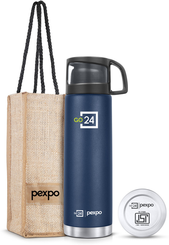 Go24 Stainless Steel ISI Certified Hot & Cold Thermos with Jute Bag-Fererro 1000 ml Steel Flask(Pack of 1, Black)