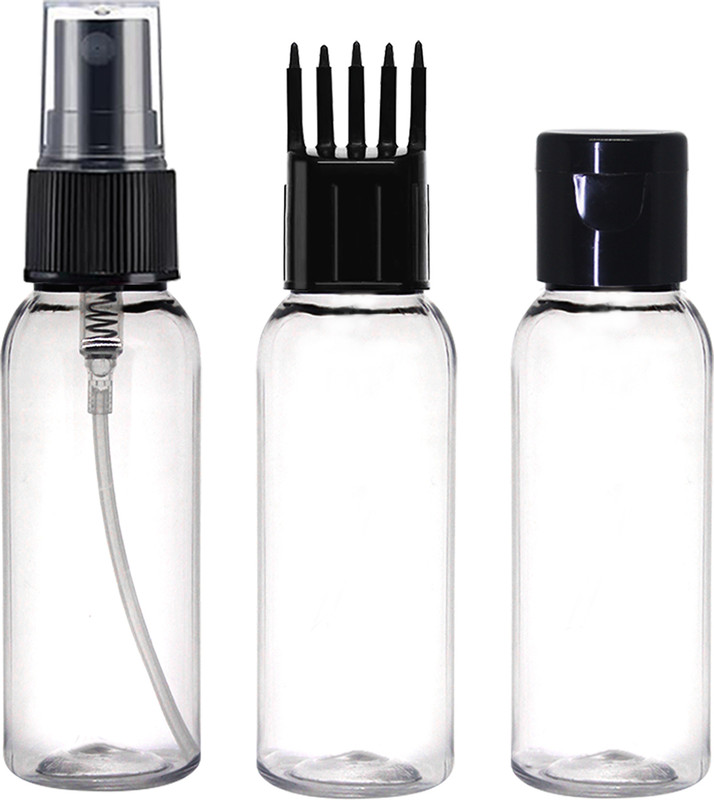nsb herbals Combo of 3 -Amber Plastic Empty Flip Top Cap + Comb Applicator + Fine Mist Spray 100 ml PET, Plastic Spray Bottle(Pack of 3, Brown, Black)