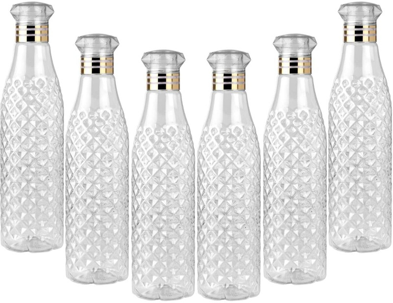 prayati 100% Leak Free And Food-Grade Plastic Material Diamond Crystal Water Bottle Set 1000 ml Plastic Bottle(Pack of 6, White)