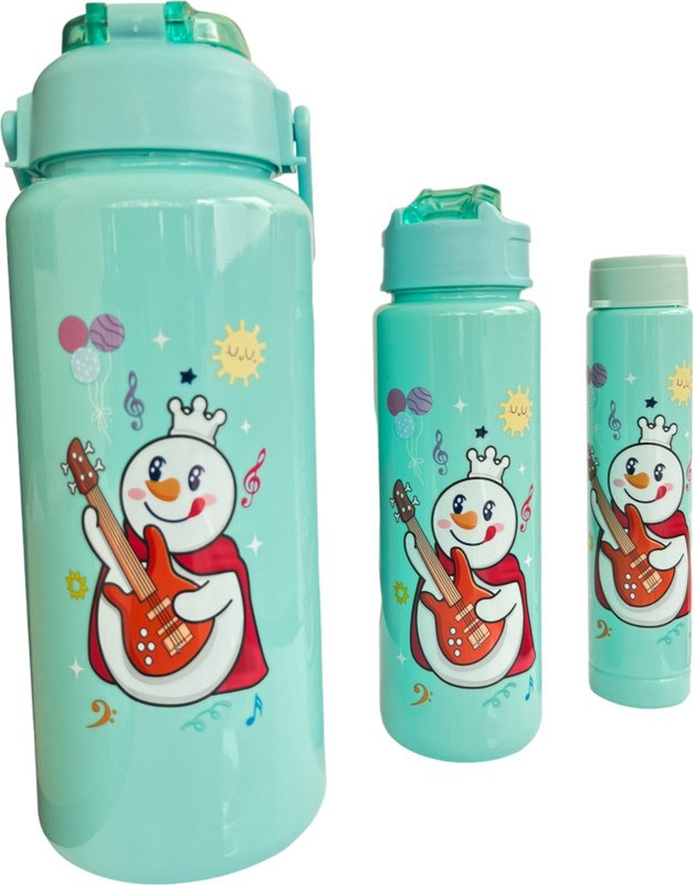 Azon Enterprises Water Bottle, BPA Free Gym Bottle, Motivational Bottle with Straw 2000 ml 900 ml Plastic Sipper(Pack of 3, Blue)