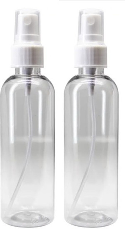 EverGlam Empty Plastic Transparent Refillable Fine Mist Black Spray Bottle 100 ml each 200 ml Plastic Spray Bottle(Pack of 2, Black)