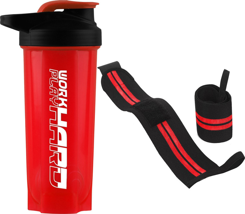 TRUE INDIAN Amazing Quality Combo of Gym Protein Shaker Bottle with Wrist Support Band 500 ml Plastic Shaker(Pack of 2, Black, Red)