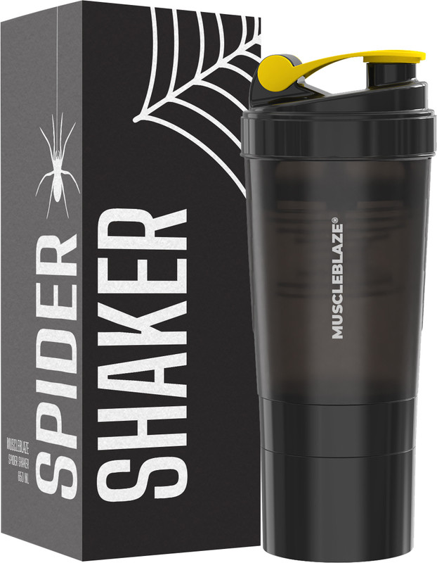 MUSCLEBLAZE Spider Gym Shaker | 100% Leakproof | BPA-Free | Ideal for Whey Protein, 500 ml Plastic Shaker(Pack of 1, Black)