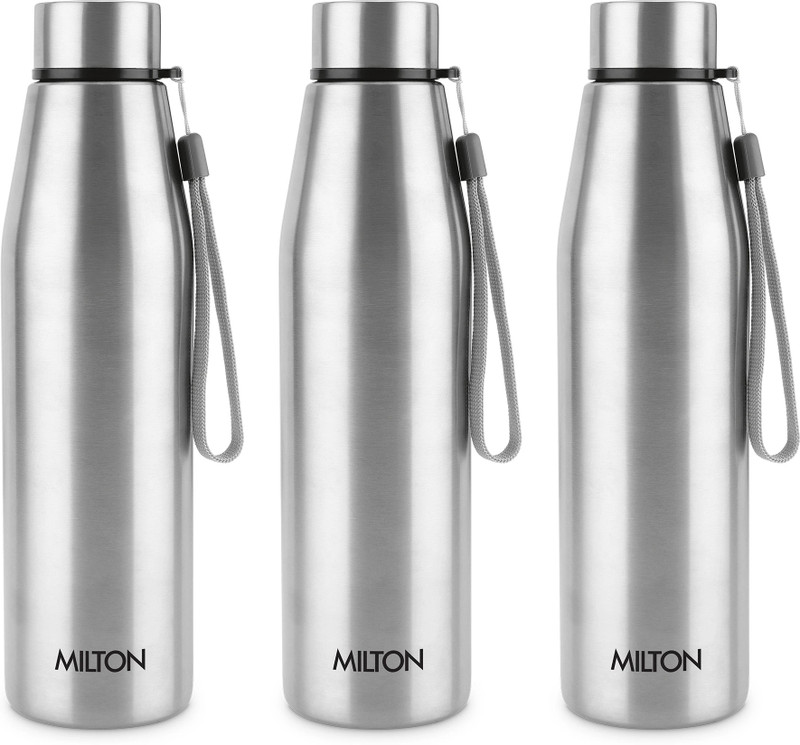 MILTON Drift 1000 Stainless Steel Bottle, 950ml each, set of 3, Silver, Single walled 950 ml Steel Bottle(Pack of 3, Silver)