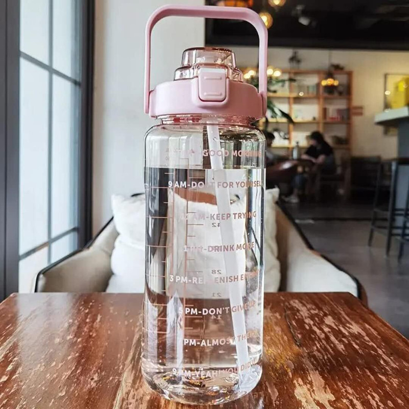 vintaze 2 Liter Time Marker Motivational Sipper Water Bottle With Stickers 2000 ml Silicone Sipper(Pack of 1, Pink)