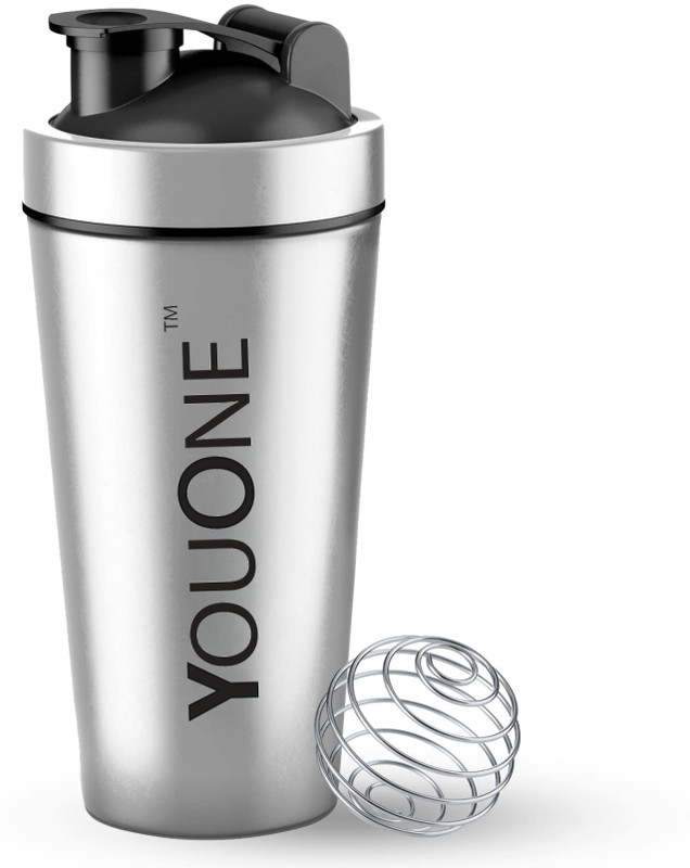 Youone Shaker Bottle For Protein Shake Gym Sipper Water Bottle Blender 750 ml Shaker 750 ml Steel Shaker(Pack of 1, Steel/Chrome)
