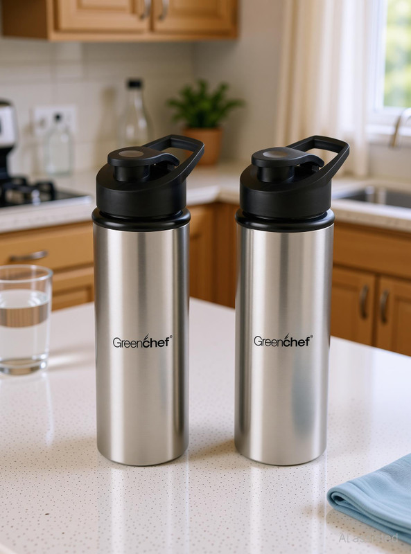 Greenchef Stainless Steel Quench Water bottle Pack of 2 900ML 900 ml Stainless Steel Bottle(Pack of 2, Silver)