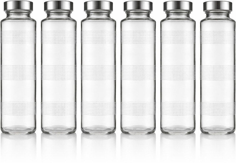 shraj Transparent Water and Juice Glass Bottle with Leak-Proof, with Air Tight Lid 750 ml Glass Bottle(Pack of 6, Multicolor)