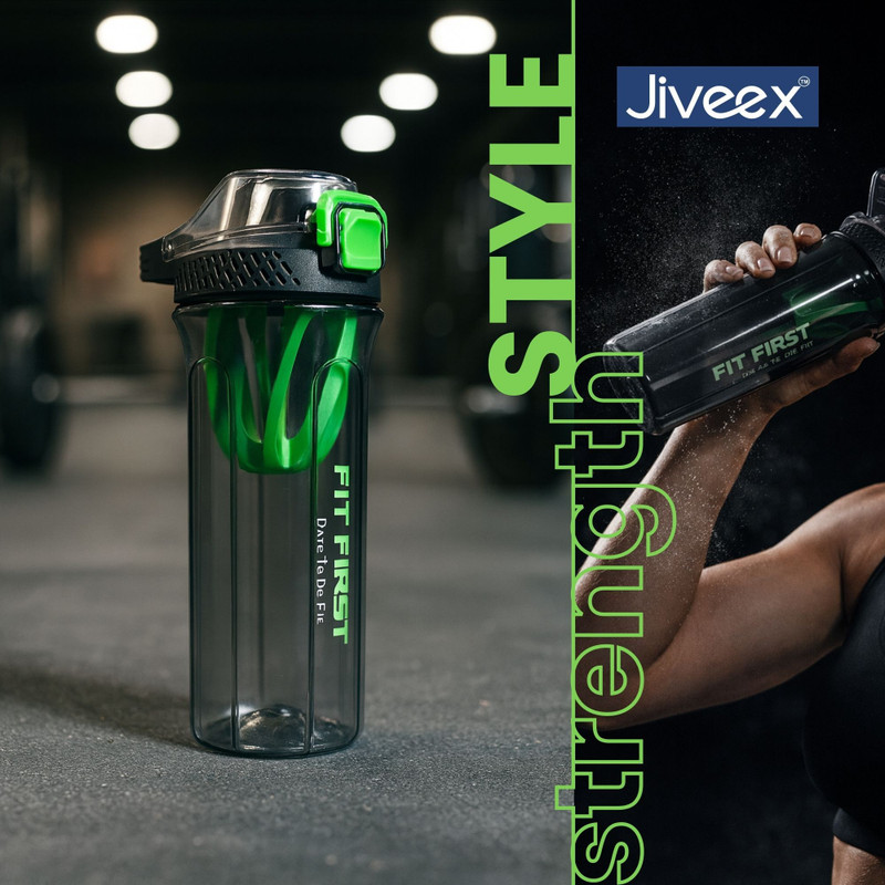 JIVEEX Gym Shaker Bottle 700 ML|Leakproof BPA Free Protein Shaker for Workout, Fitness 700 ml Plastic Shaker(Pack of 1, Black, Green)